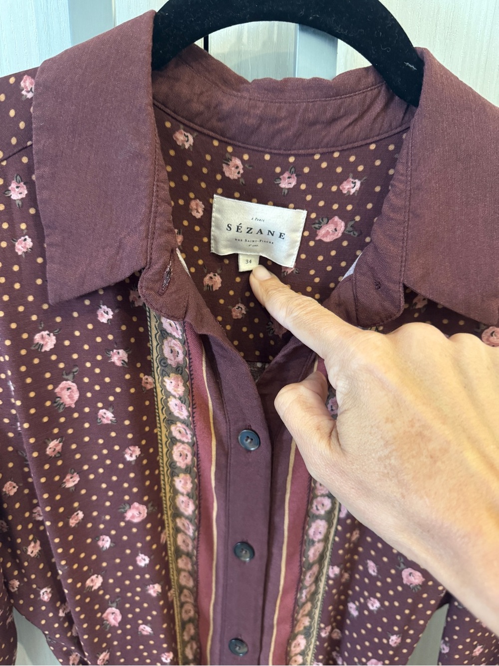 Sezane Long-Sleeve Button-Front Floral Shirt Dress with Belt - Picture 4 of 7